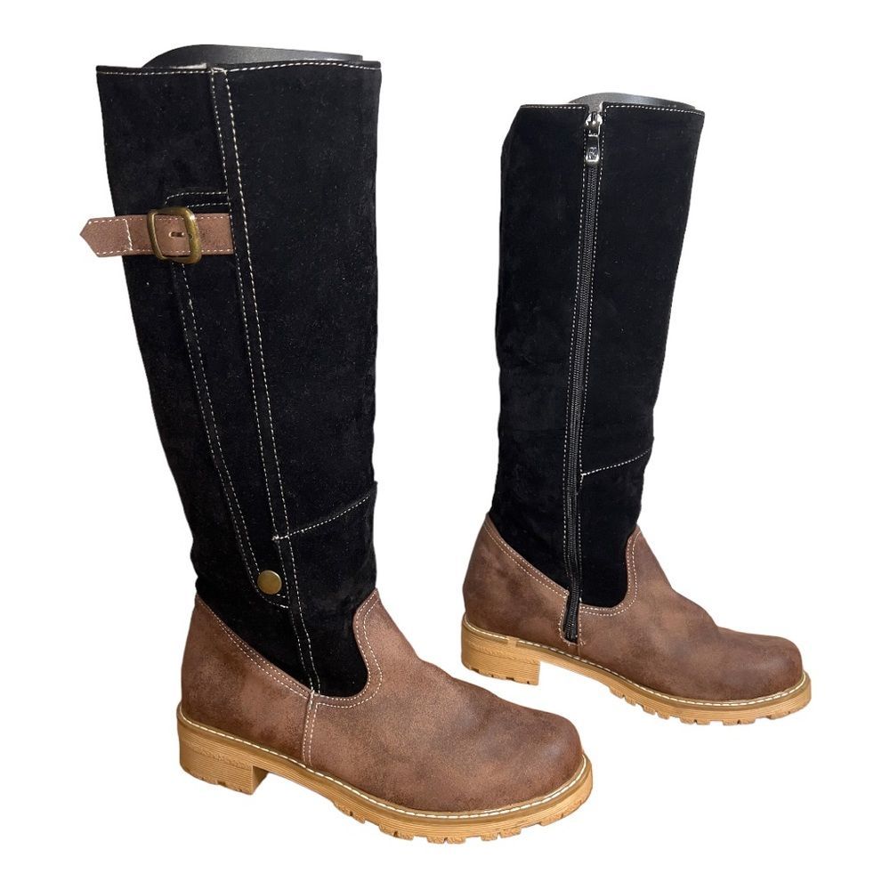 Women’s Over-the-Knee Two-Tone Suede & Leather Boots - Black and Brown